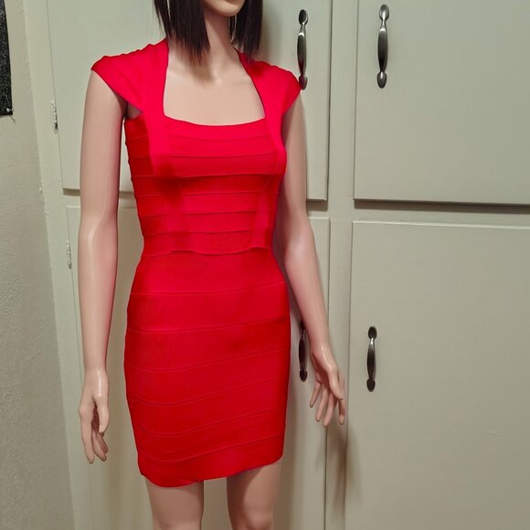 Rachael G. Red Stretch Square Neck Dress - Picture 3 of 13